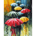 Colorful Umbrellas Under Rain - DIY Painting By Numbers Kit