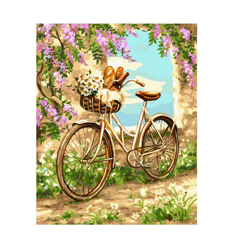 Flower Basket On Cycle - DIY Painting By Numbers Kit