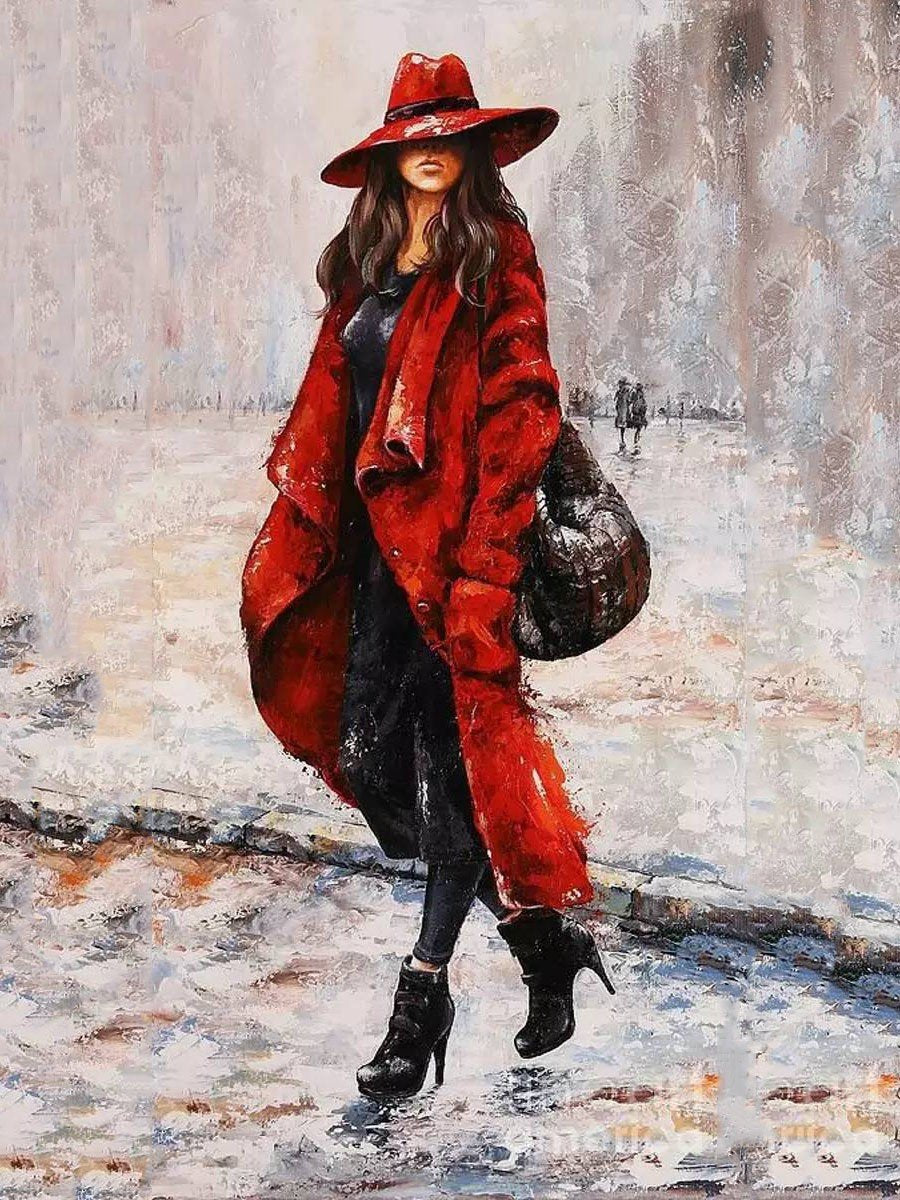 Fancy Woman In Red Coat - DIY Painting By Numbers Kit