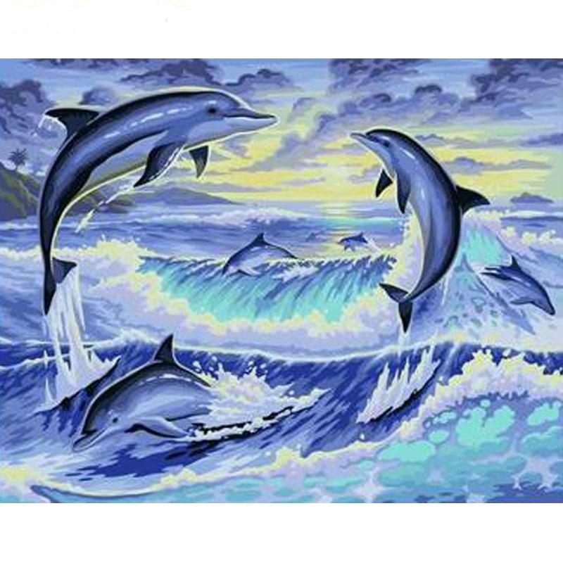 Dolphins In The Sea - DIY Painting By Numbers Kit