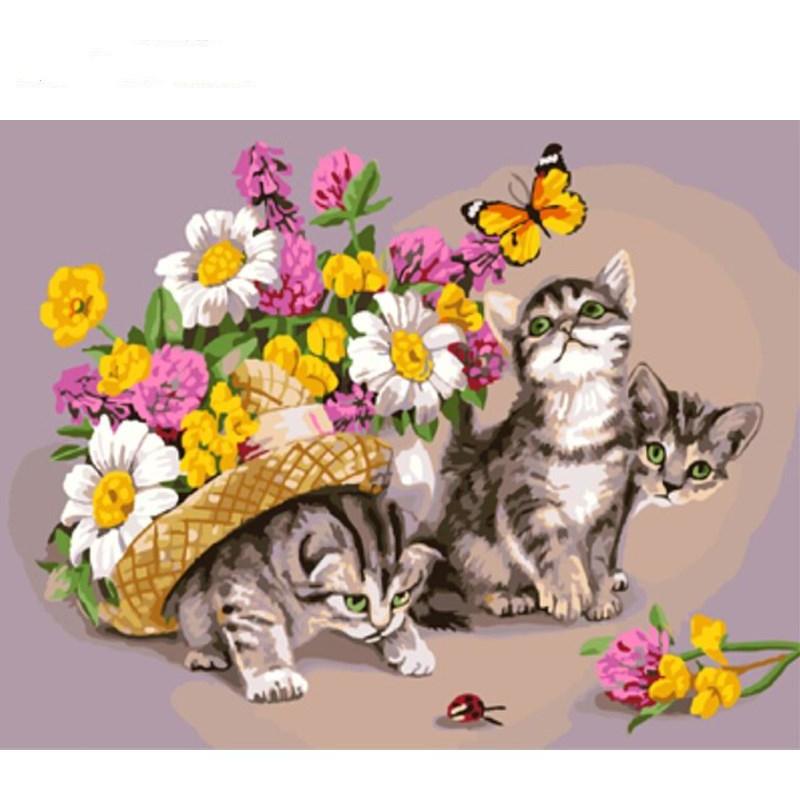 Flowers and Kittens - DIY Painting By Numbers Kit