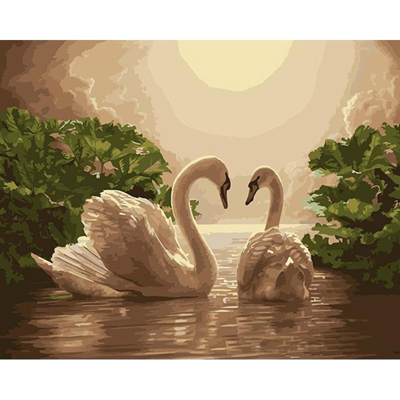 Swan Couple in a Pond - DIY Painting By Numbers Kits