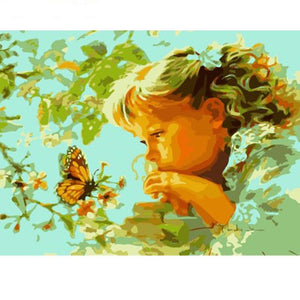 Cute Girl With Butterfly - DIY Painting By Numbers Kit