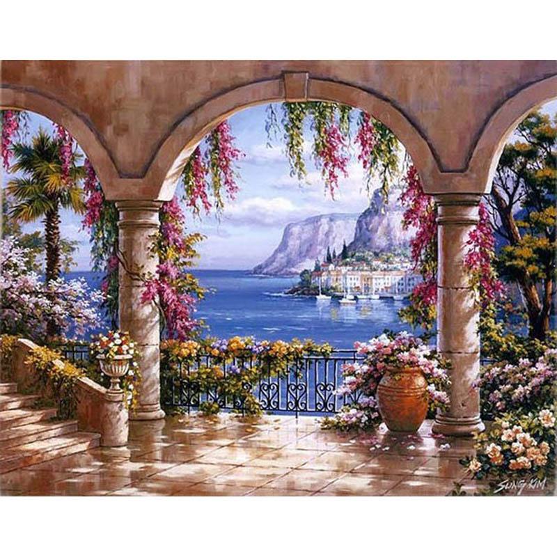 Sea View Through Balcony Door - DIY Painting By Numbers Kit