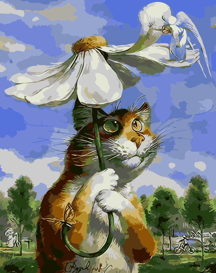 Cat Under A Flower - DIY Painting By Numbers Kit