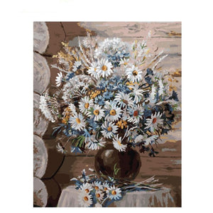 White Flowers Basket - DIY Painting By Numbers Kit