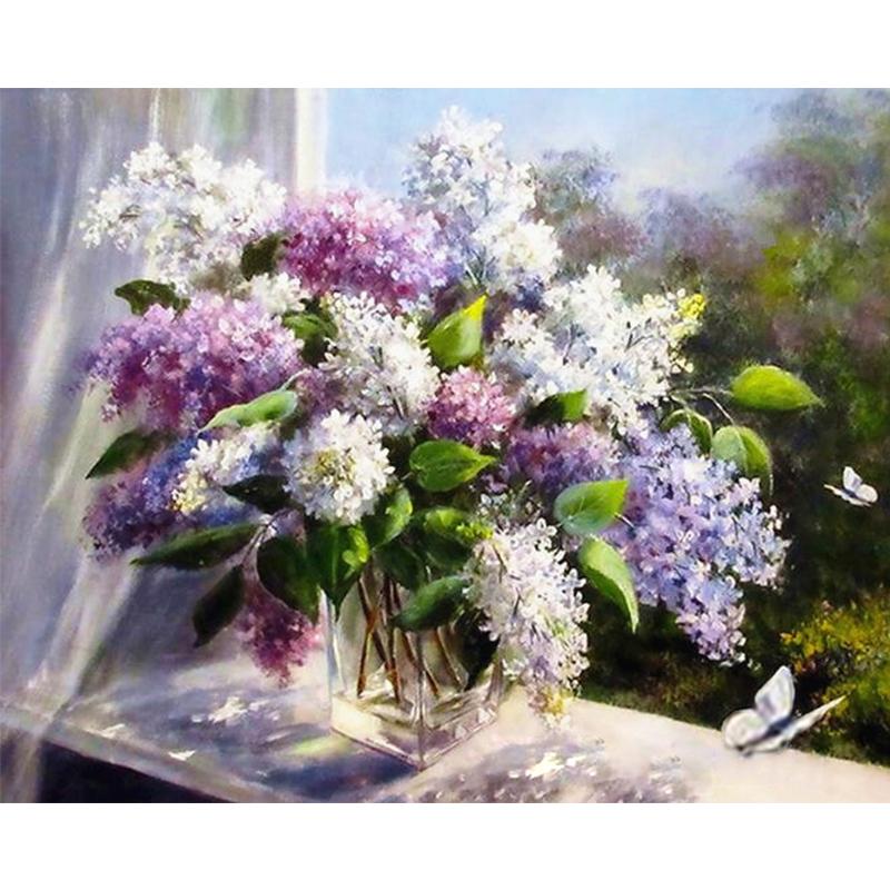 Violet & White Flowers - DIY Painting By Numbers Kit