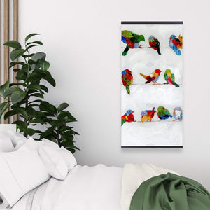 A Lot Of Colorful Birds On A Wire - Wooden Magnetic Frame