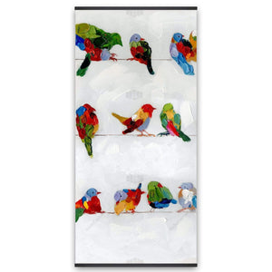 A Lot Of Colorful Birds On A Wire - Wooden Magnetic Frame
