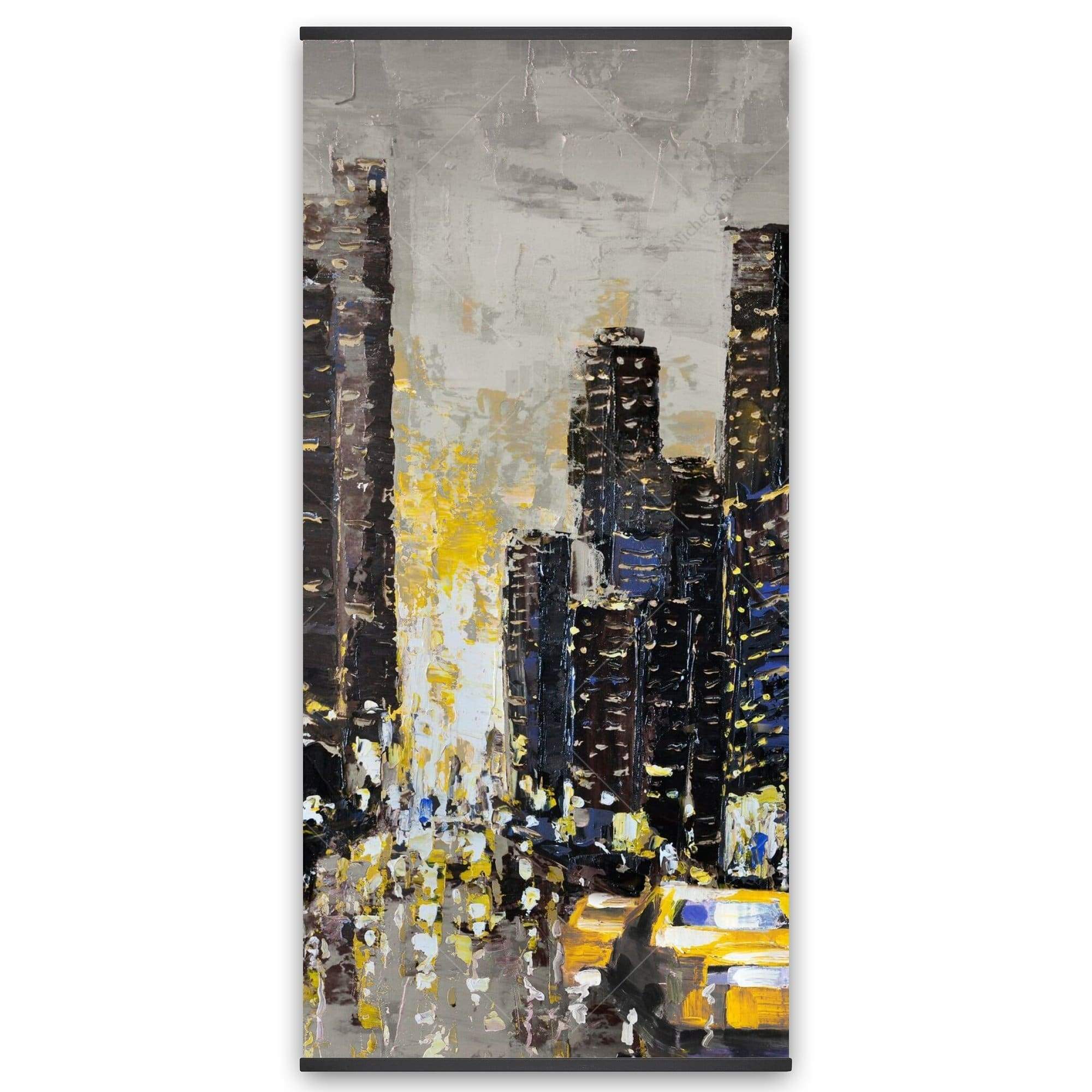 Abstract And Texturized City With Yellow Taxis - Wooden Magnetic Frame