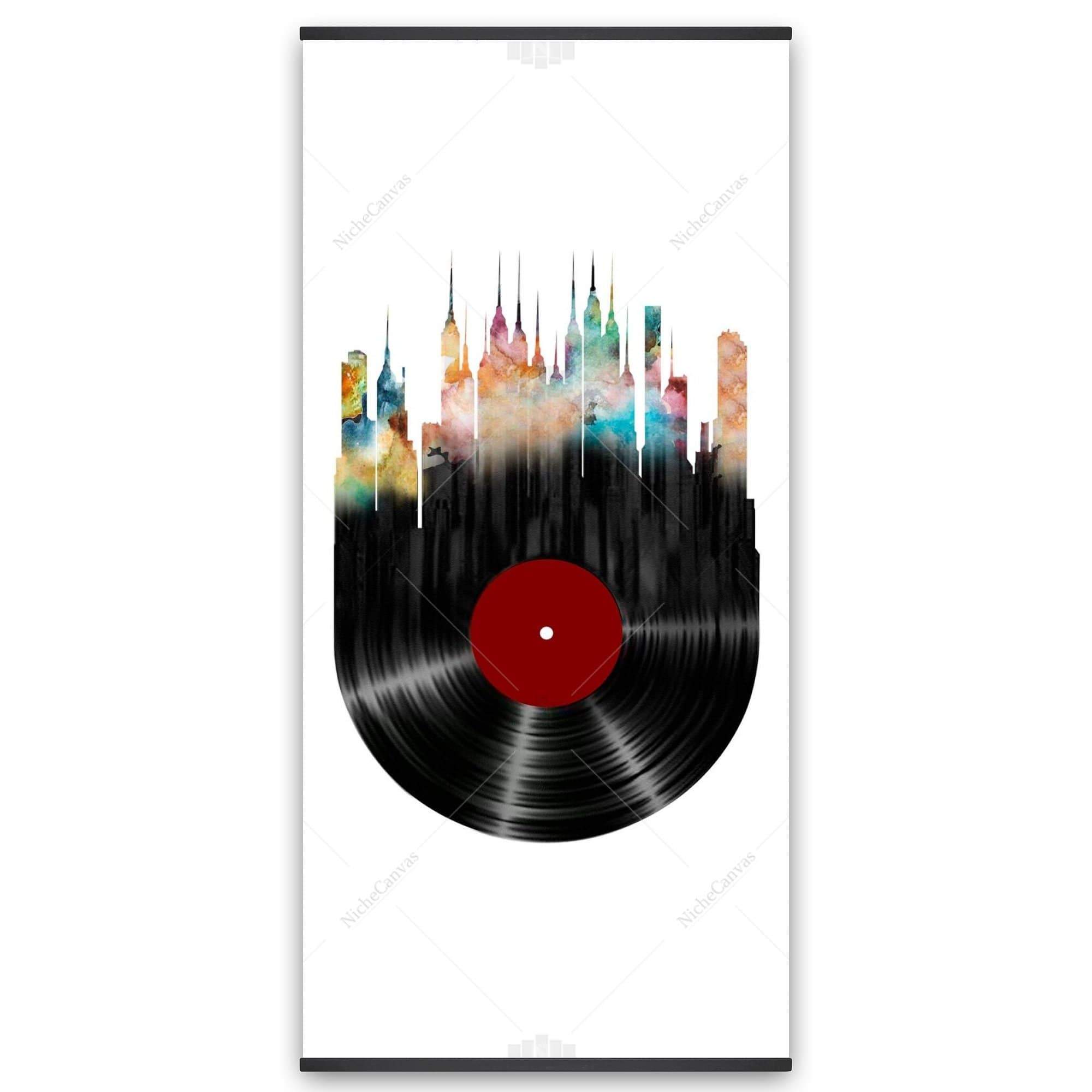 Abstract City On A Vinyl Disk - Wooden Magnetic Frame