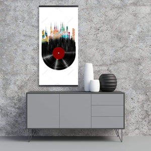 Abstract City On A Vinyl Disk - Wooden Magnetic Frame