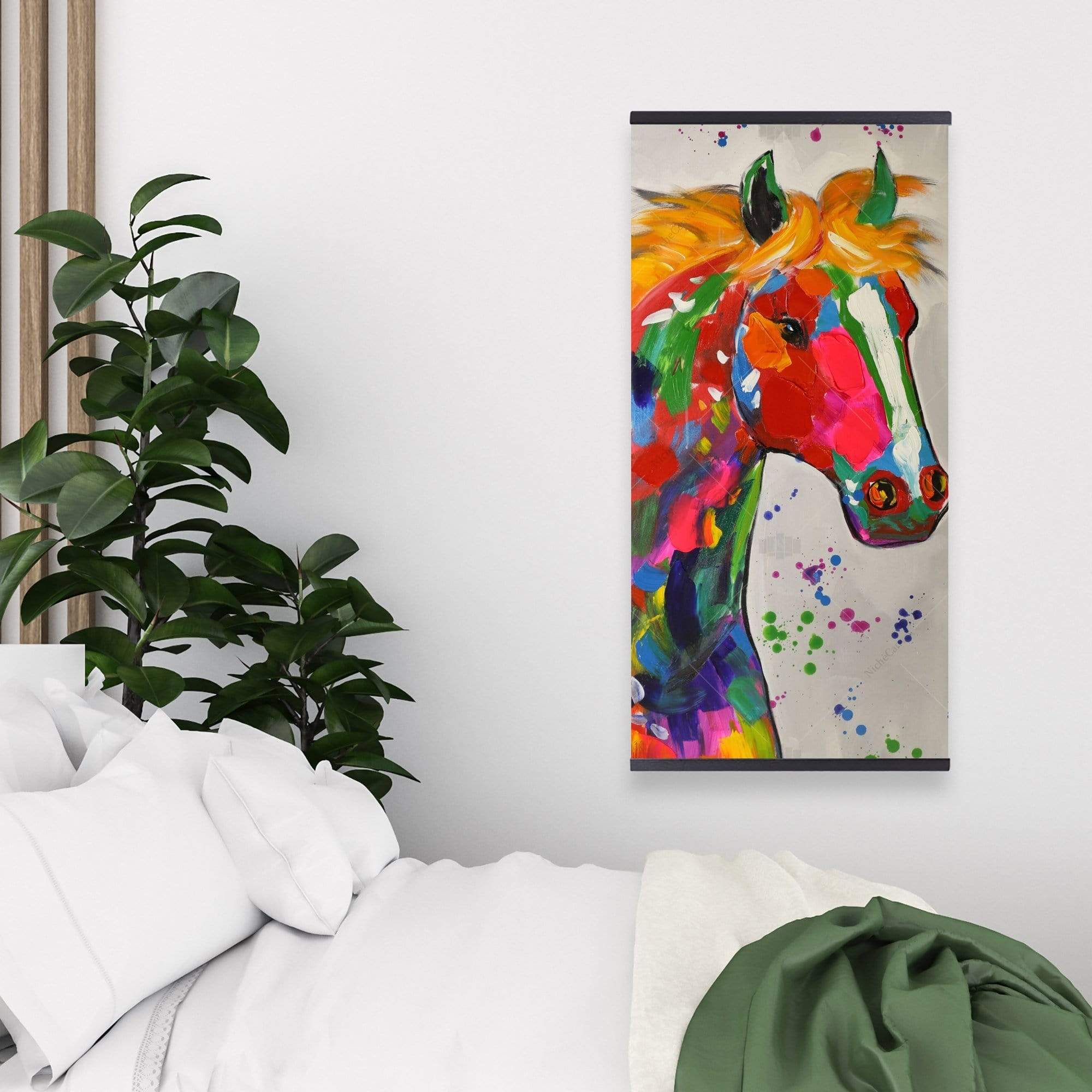 Abstract Colorful Horse With Paint Splash - Wooden Magnetic Frame