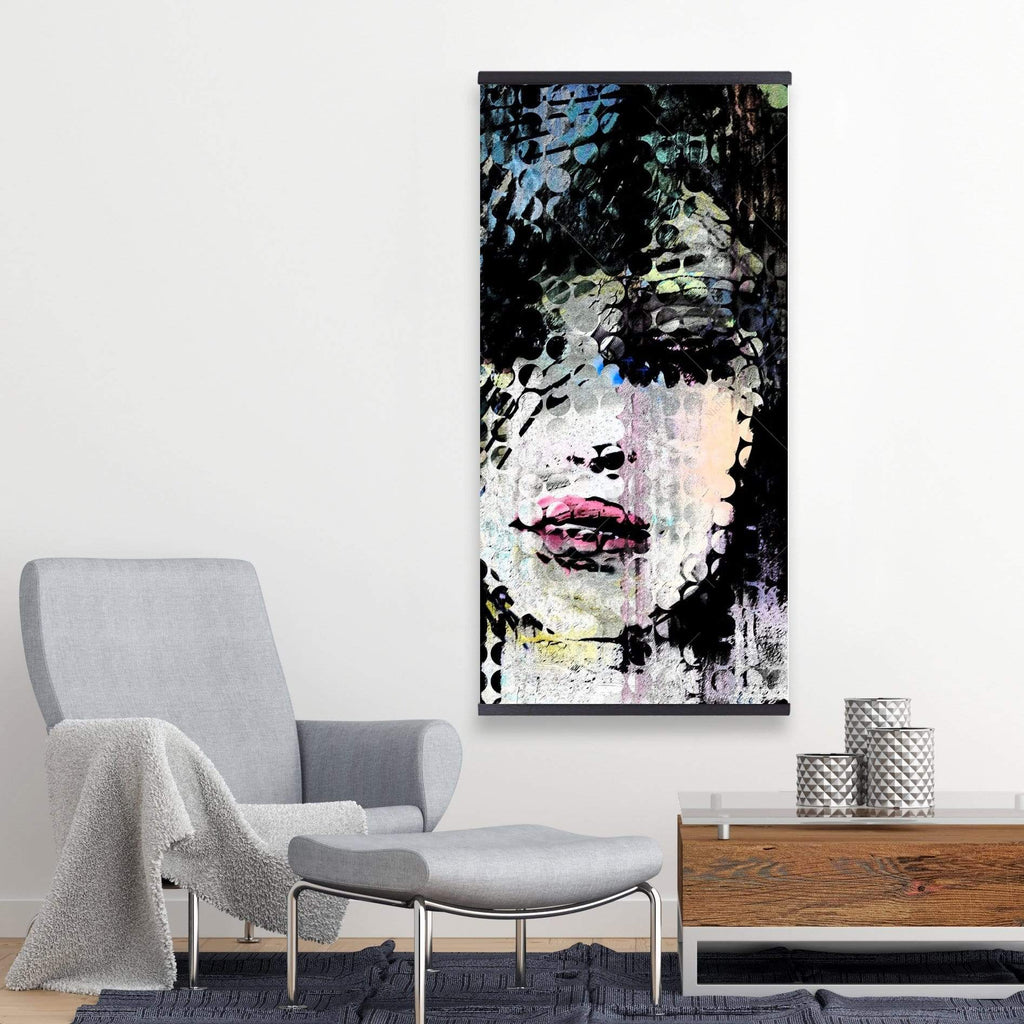 Abstract Colorful Woman Face Made From Dots - Wooden Magnetic Frame