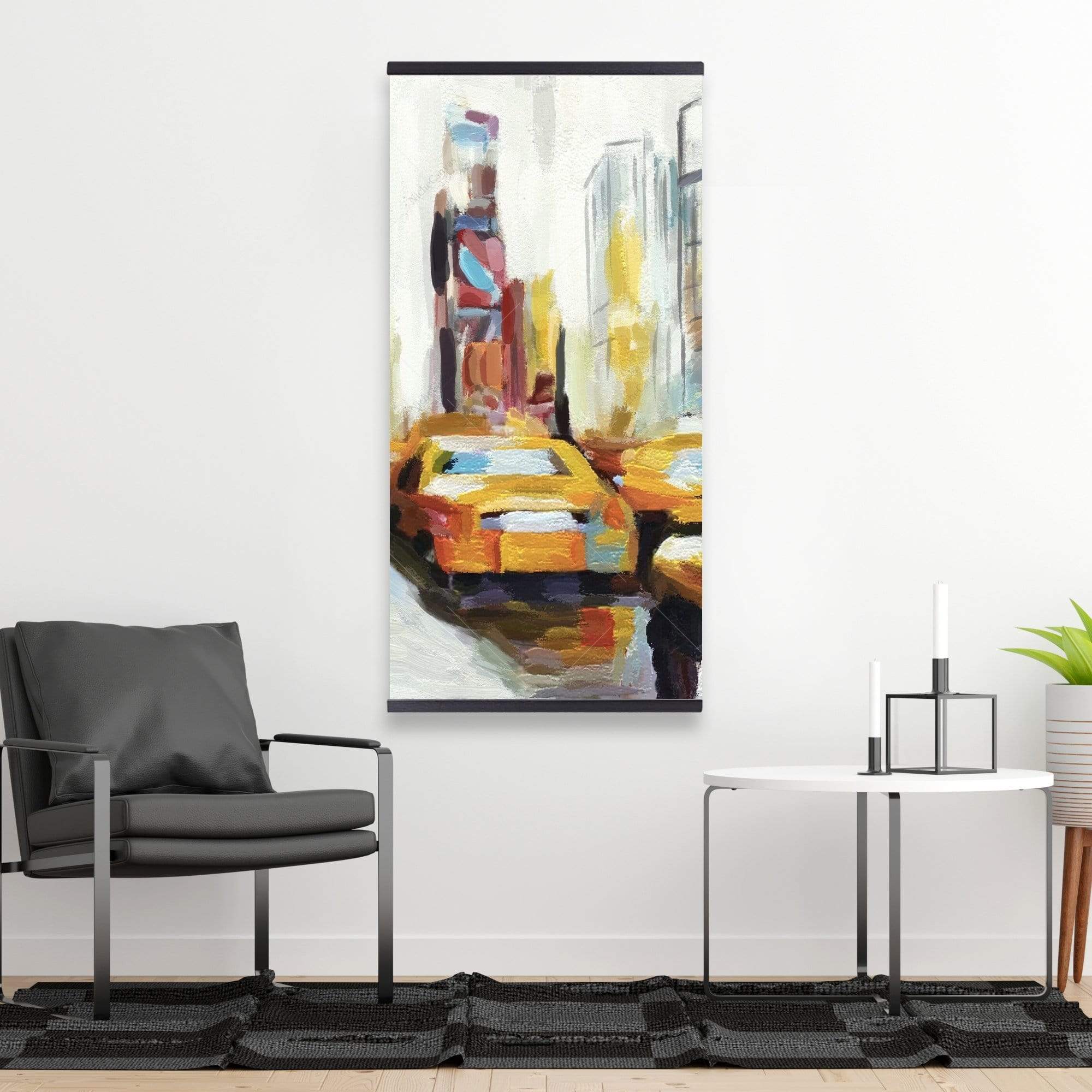 Abstract Yellow Taxis - Wooden Magnetic Frame