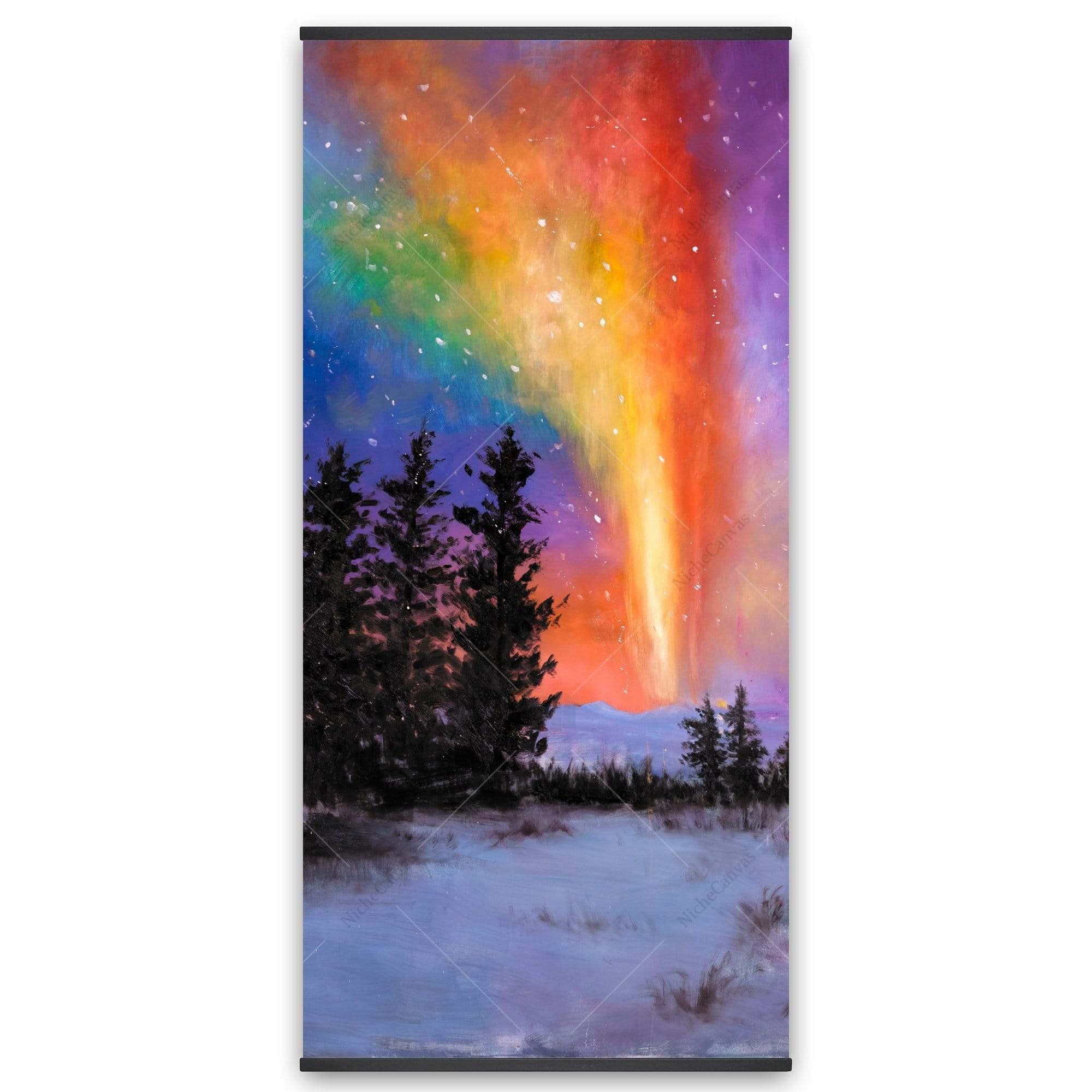 Aurora Borealis In The Forest - Wooden Magnetic Frame