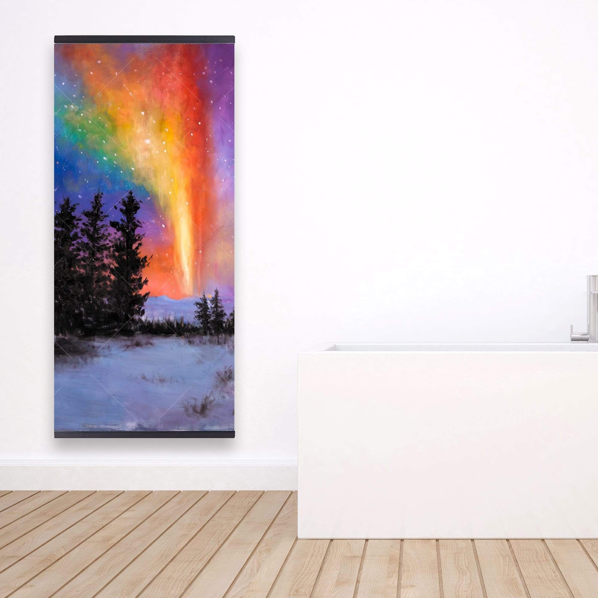 Aurora Borealis In The Forest - Wooden Magnetic Frame