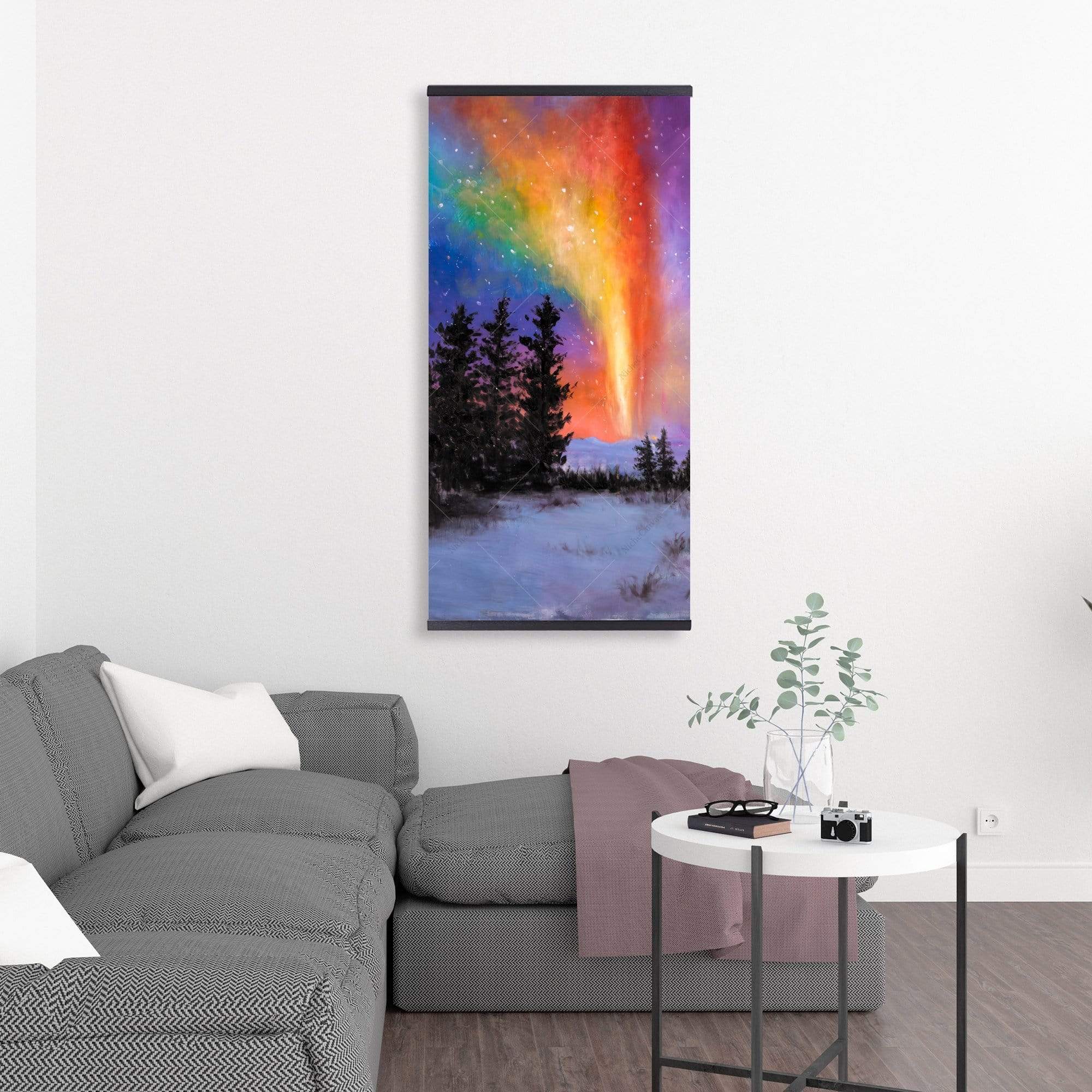 Aurora Borealis In The Forest - Wooden Magnetic Frame