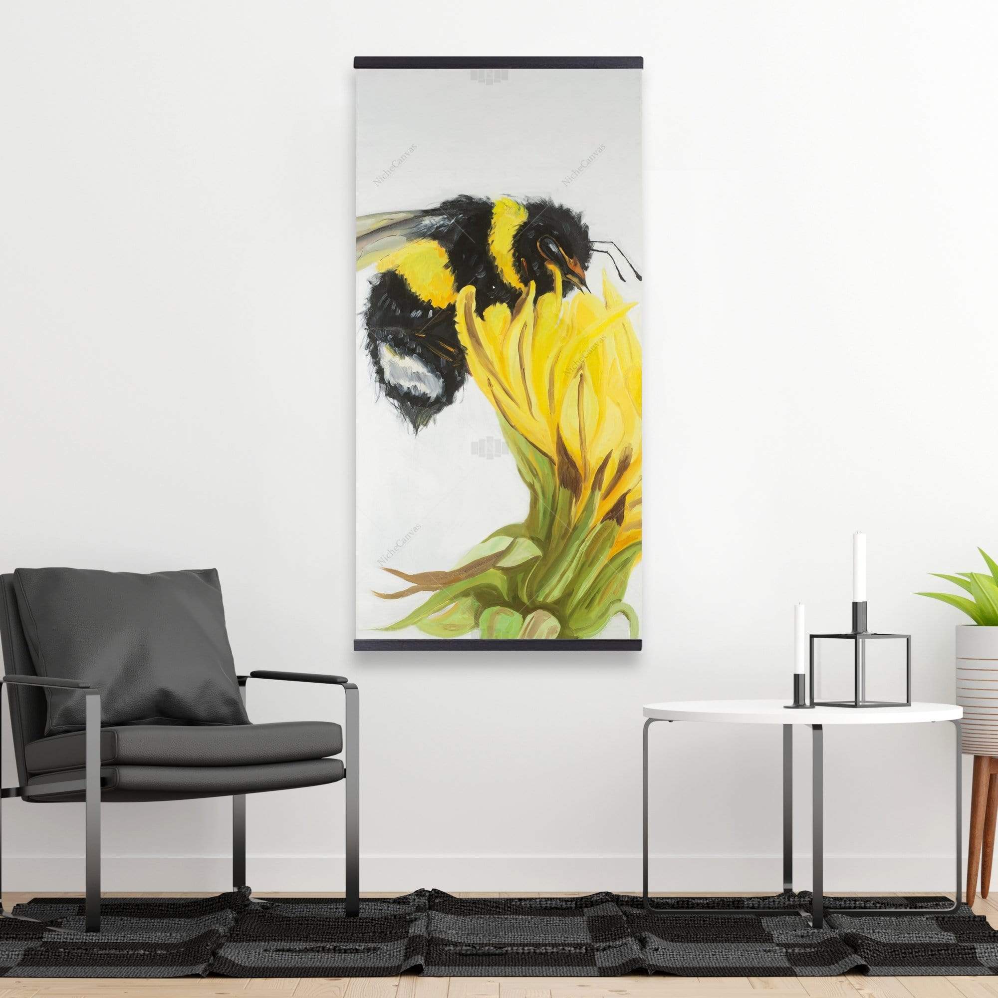 Bee On A Dandelion - Wooden Magnetic Frame