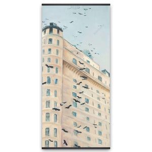 Birds Flying In Front Of A Building - Wooden Magnetic Frame