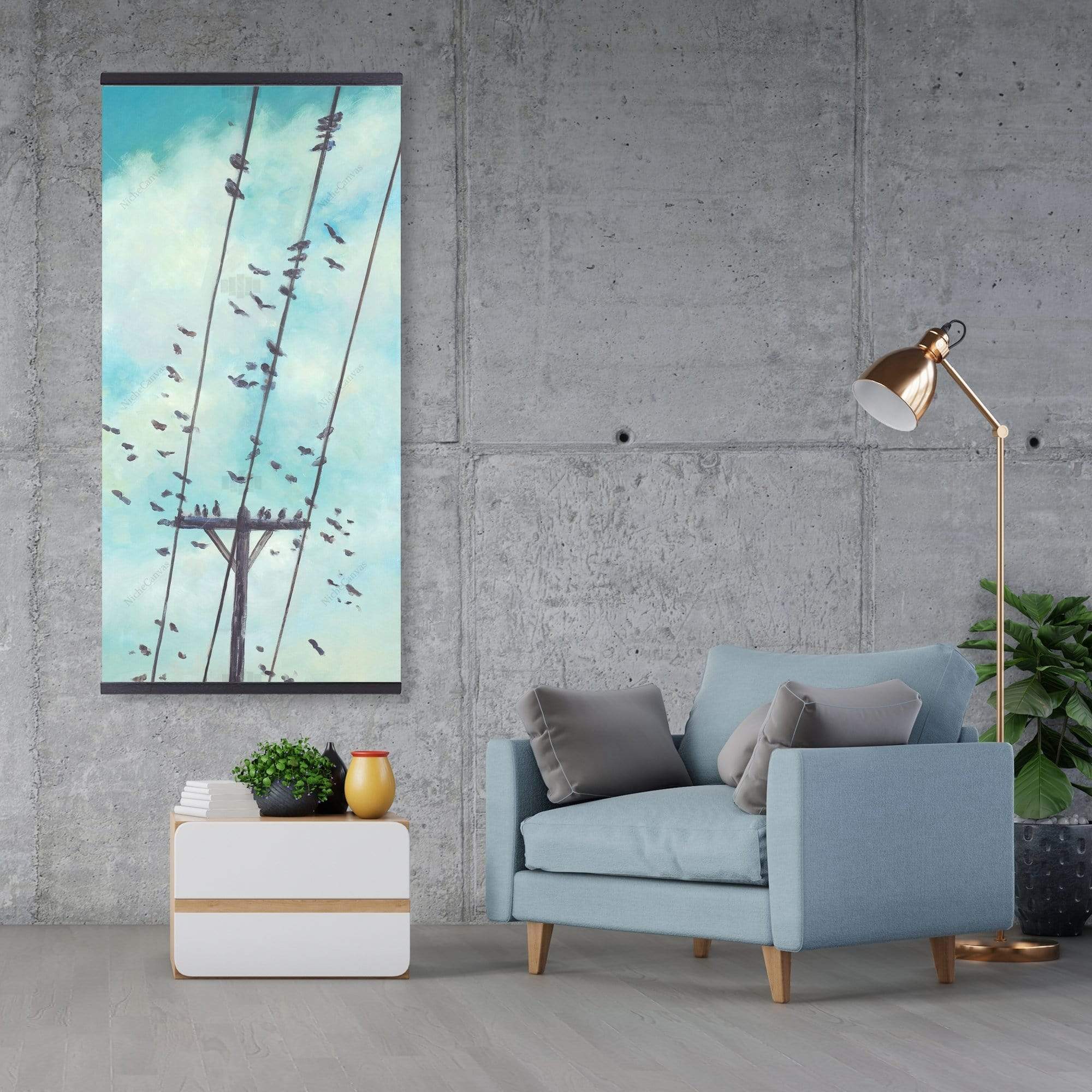 Birds On Electric Wire - Wooden Magnetic Frame