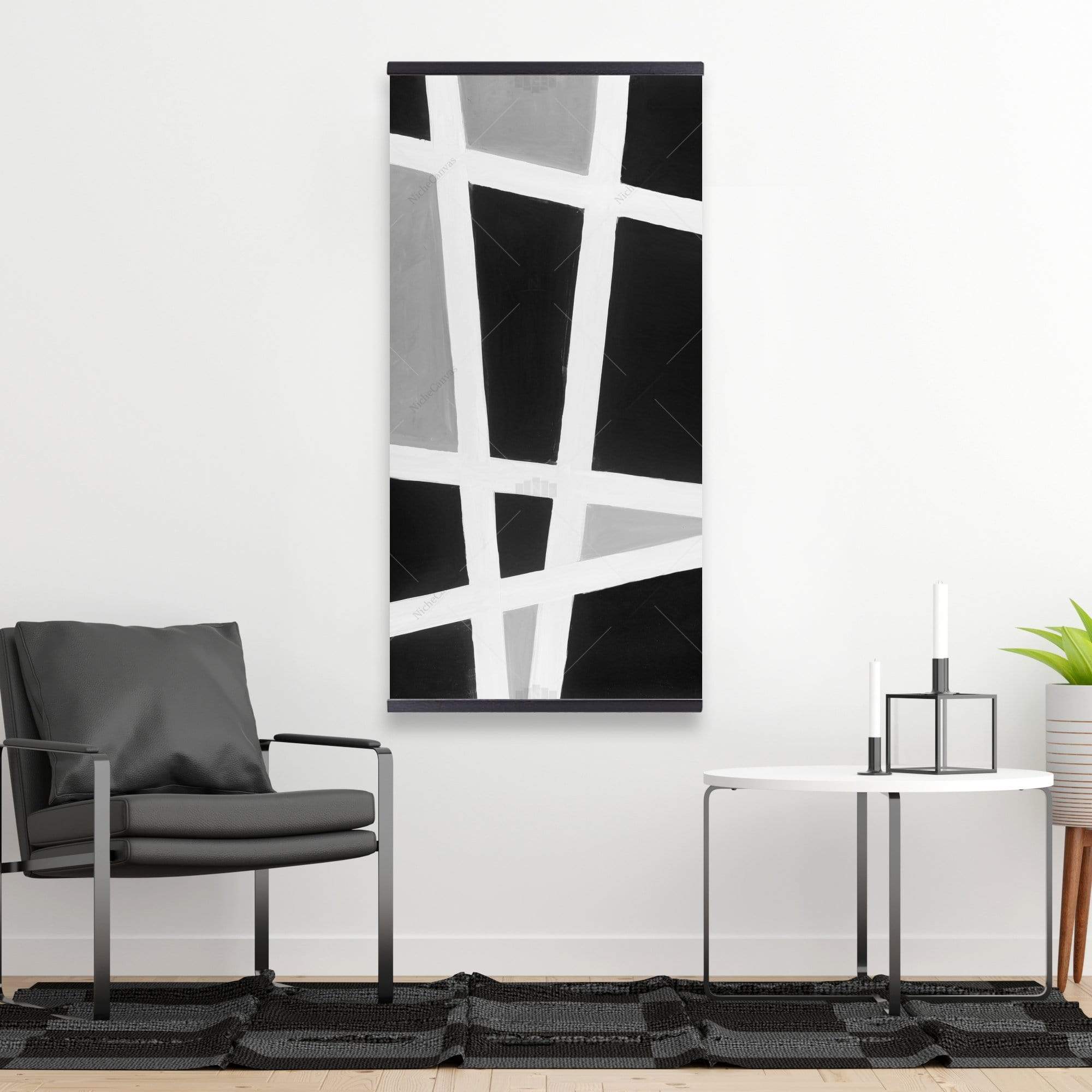 Black And White Abstract Lines - Wooden Magnetic Frame