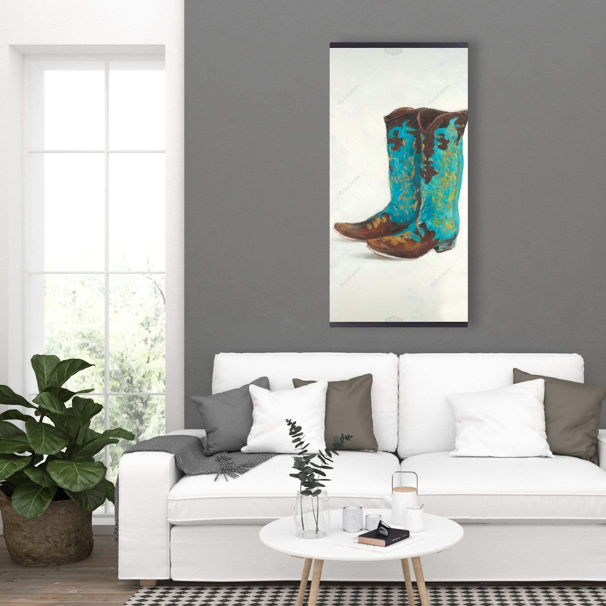 Blue Cowboy Boots - Wooden Magnetic Frame