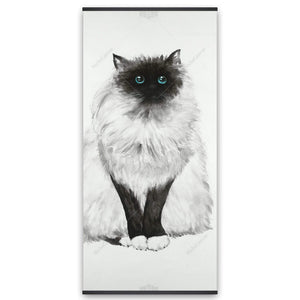 Blue Eyes Fluffy Siamese Cat - Wooden Magnetic Frame