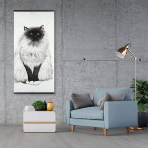 Blue Eyes Fluffy Siamese Cat - Wooden Magnetic Frame