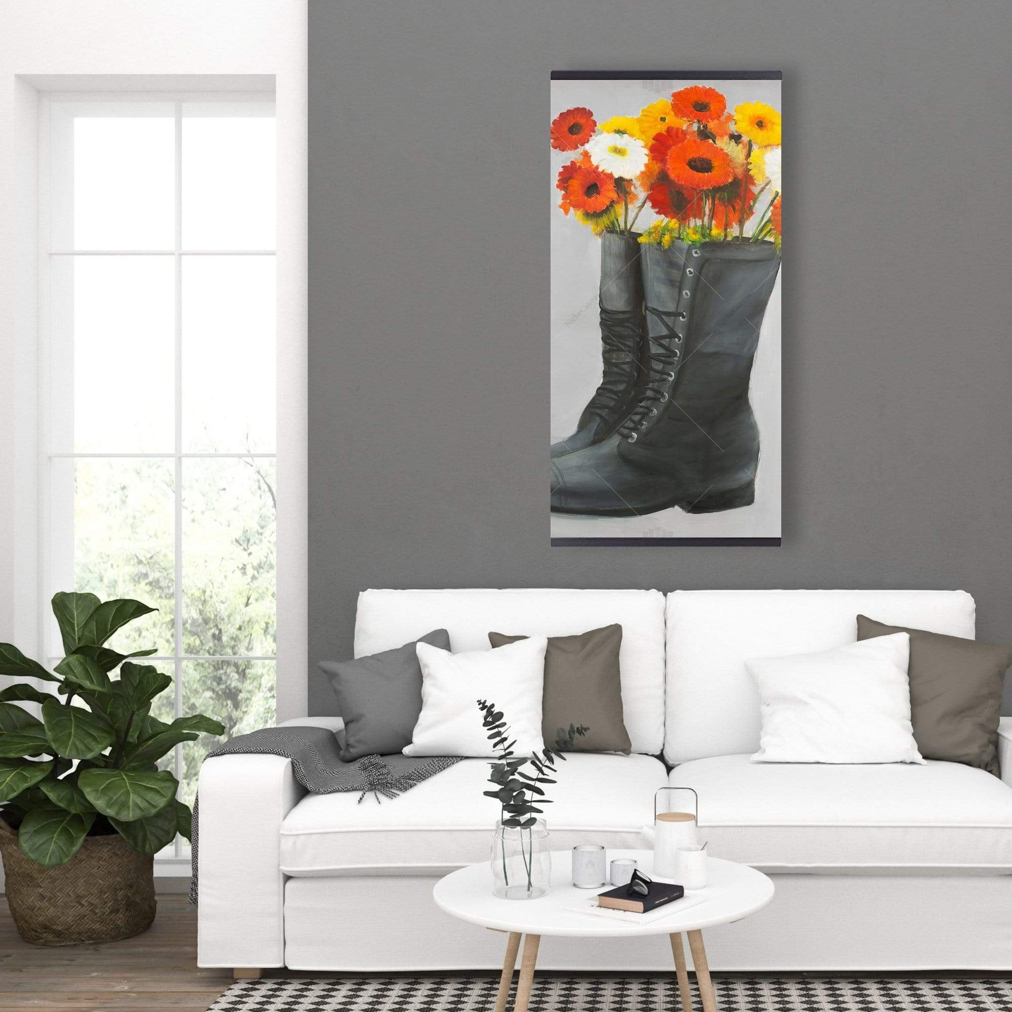 Boots Full Of Flowers - Wooden Magnetic Frame