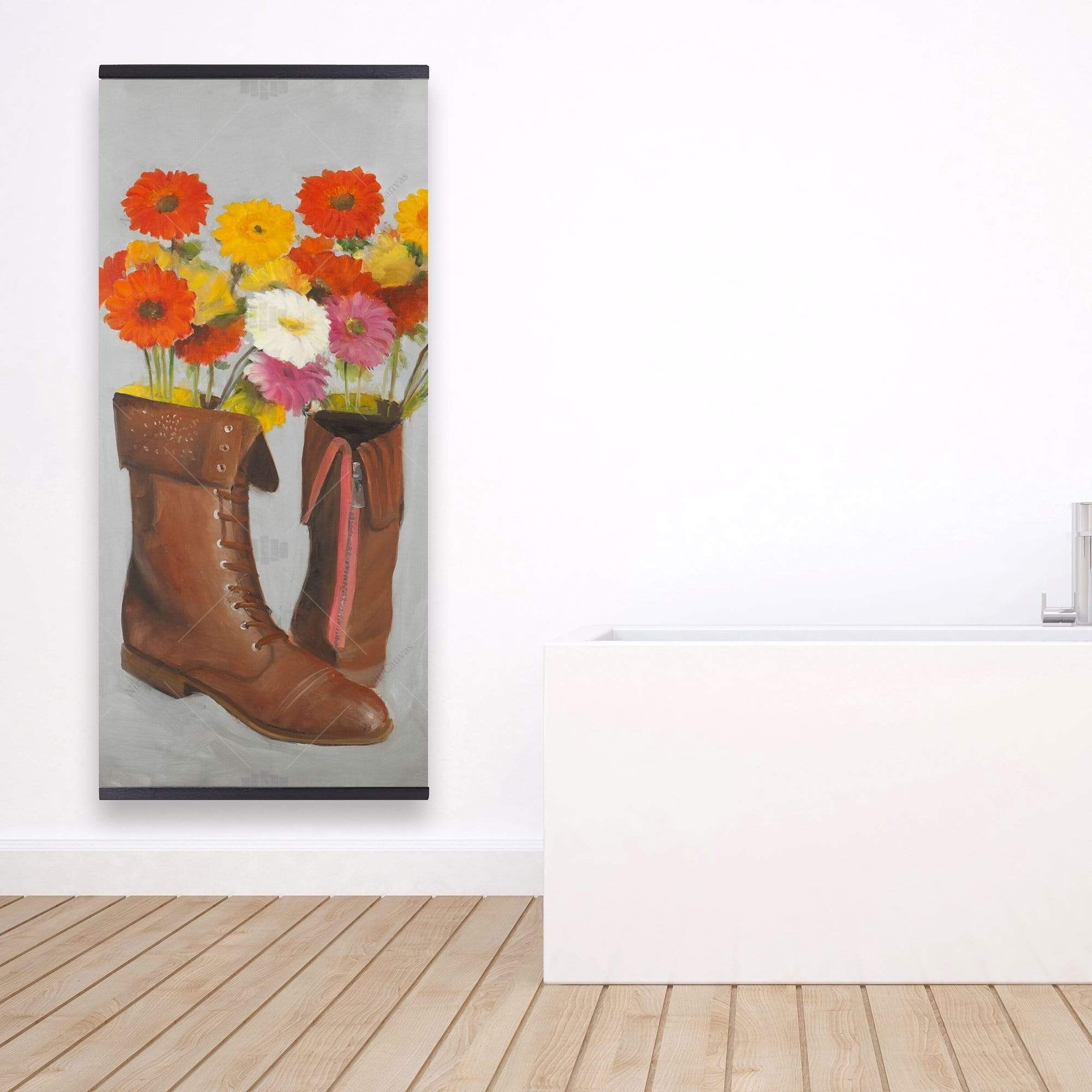 Boots With Daisies Flowers - Wooden Magnetic Frame