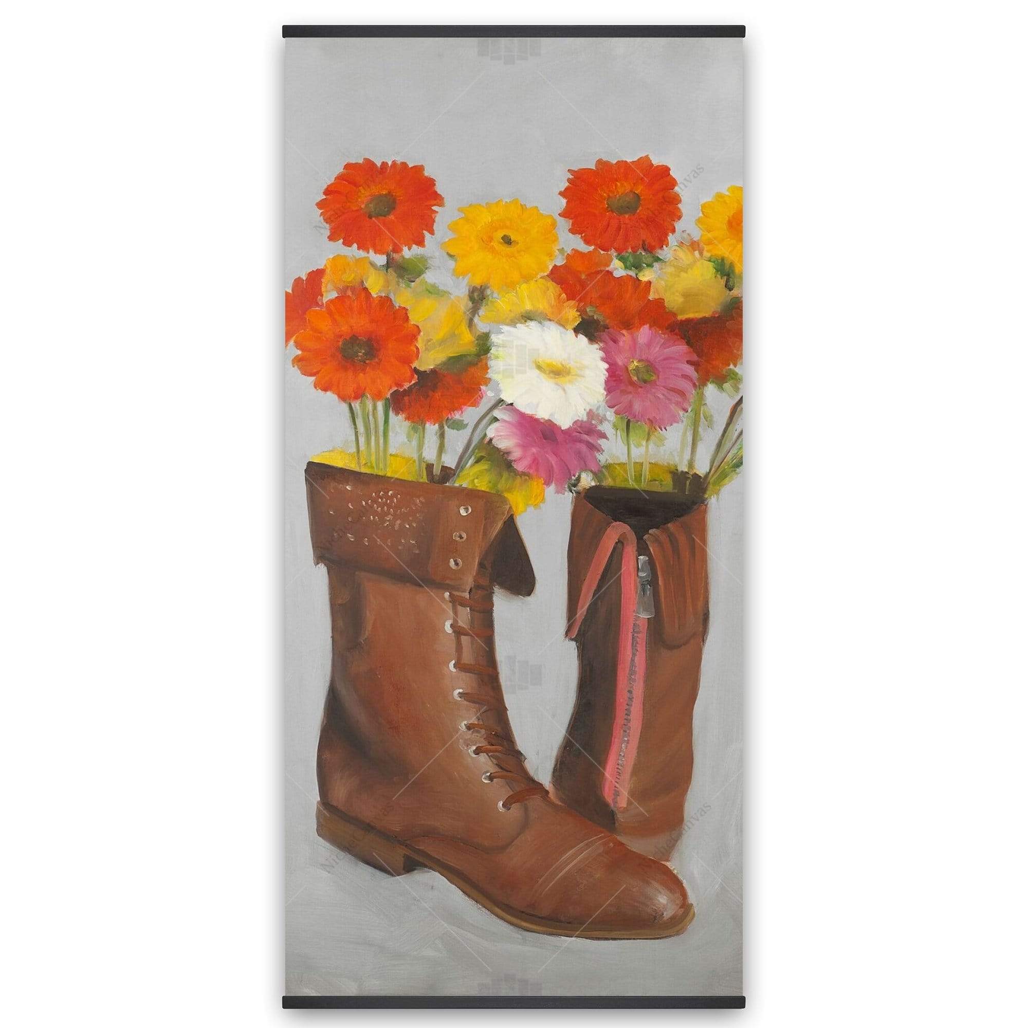 Boots With Daisies Flowers - Wooden Magnetic Frame