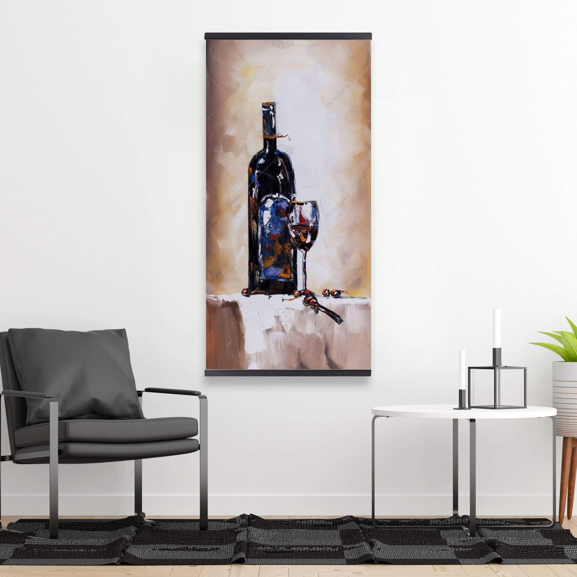 Bottle And A Glass Of Red Wine - Wooden Magnetic Frame