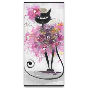 Cartoon Cat With Pink Flowers - Wooden Magnetic Frame