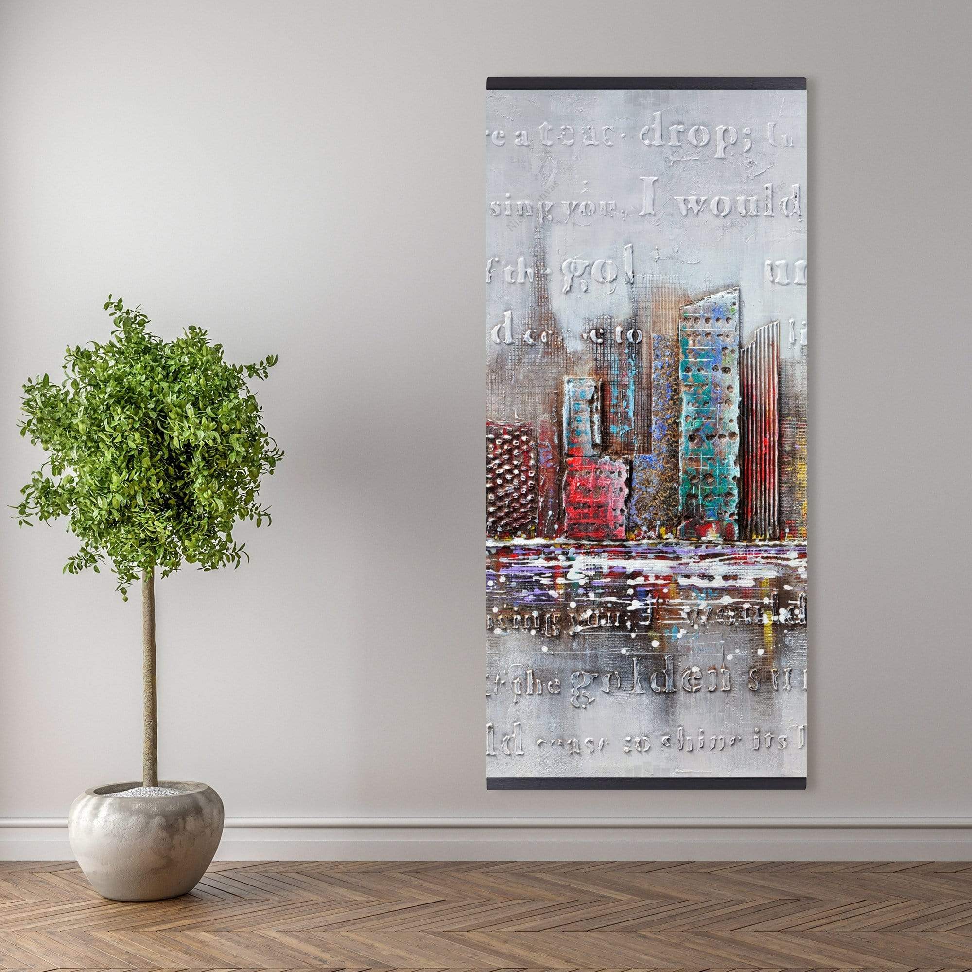 Cityscape With Typography In Relief - Wooden Magnetic Frame