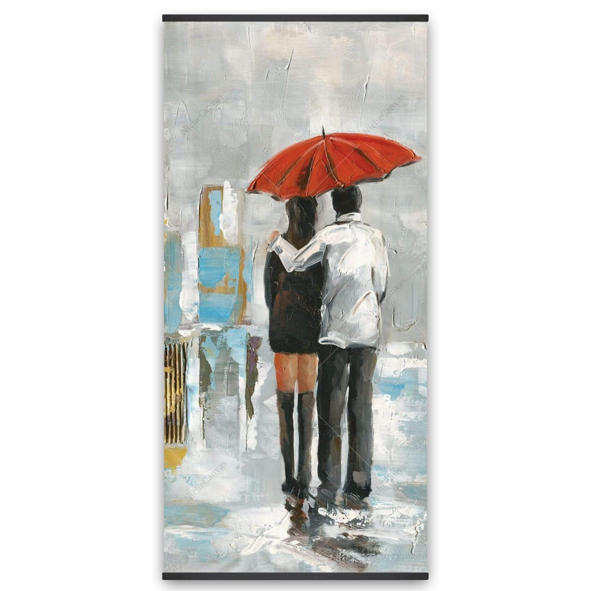 Couple Walking Under Their Umbrella - Wooden Magnetic Frame