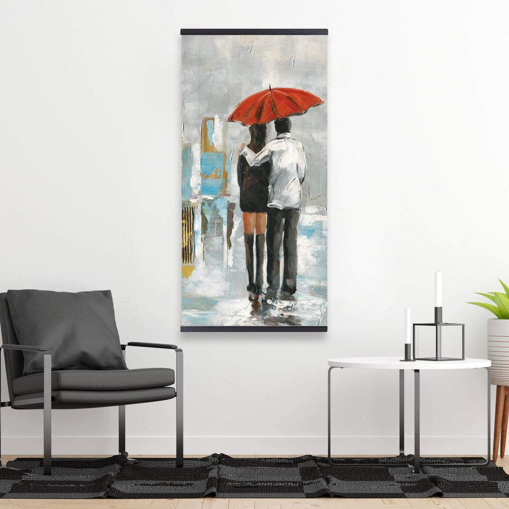 Couple Walking Under Their Umbrella - Wooden Magnetic Frame