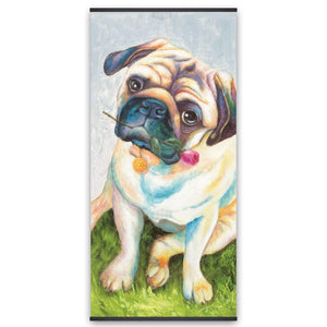 Cute Pug With A Rose In His Mouth - Wooden Magnetic Frame