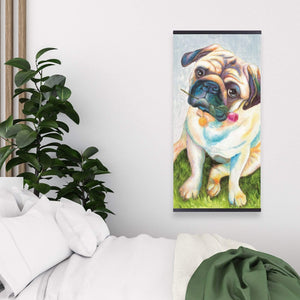 Cute Pug With A Rose In His Mouth - Wooden Magnetic Frame