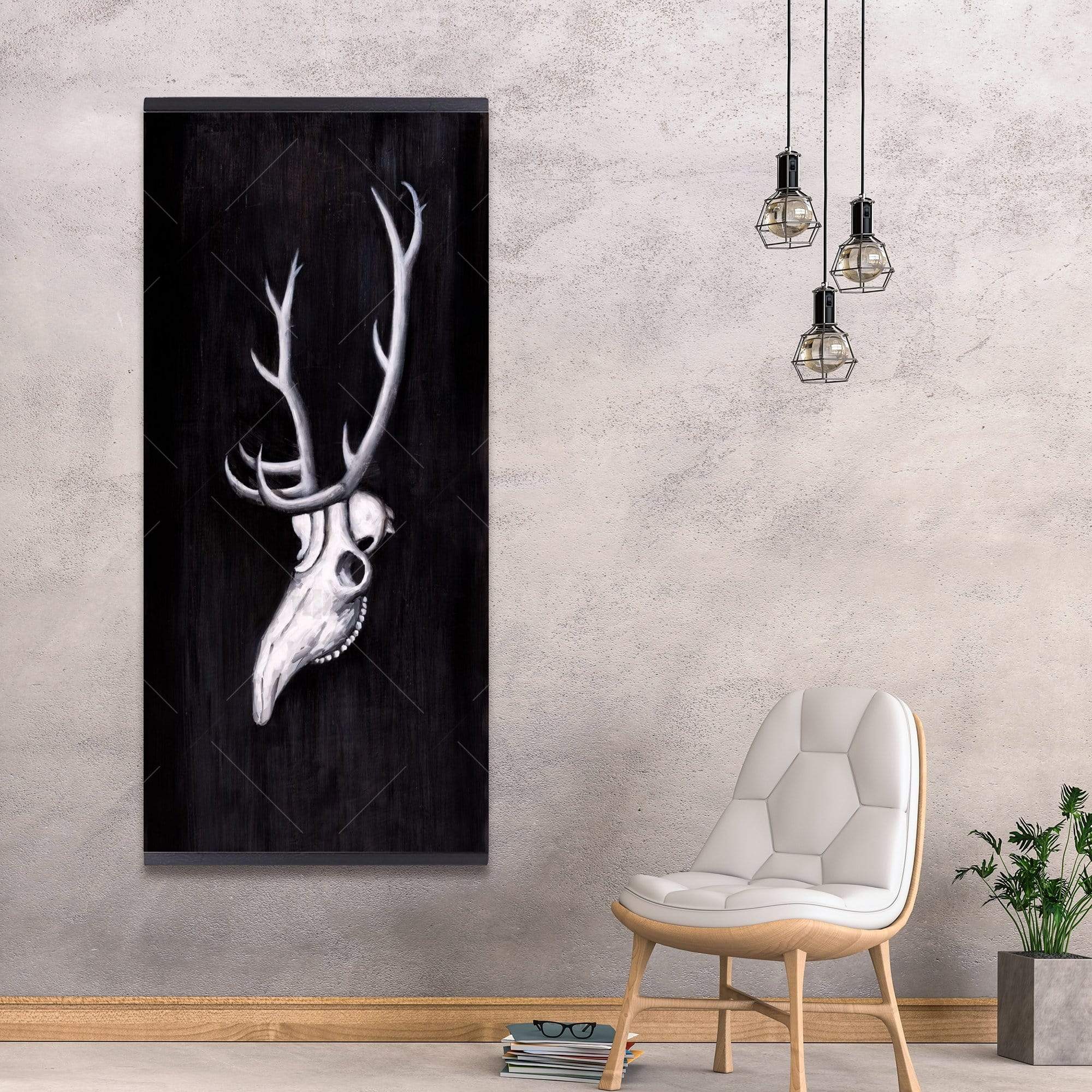 Deer Skull In The Dark - Wooden Magnetic Frame