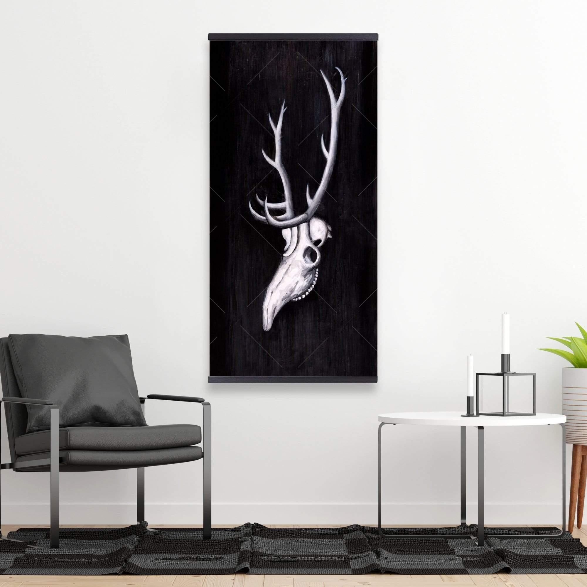 Deer Skull In The Dark - Wooden Magnetic Frame