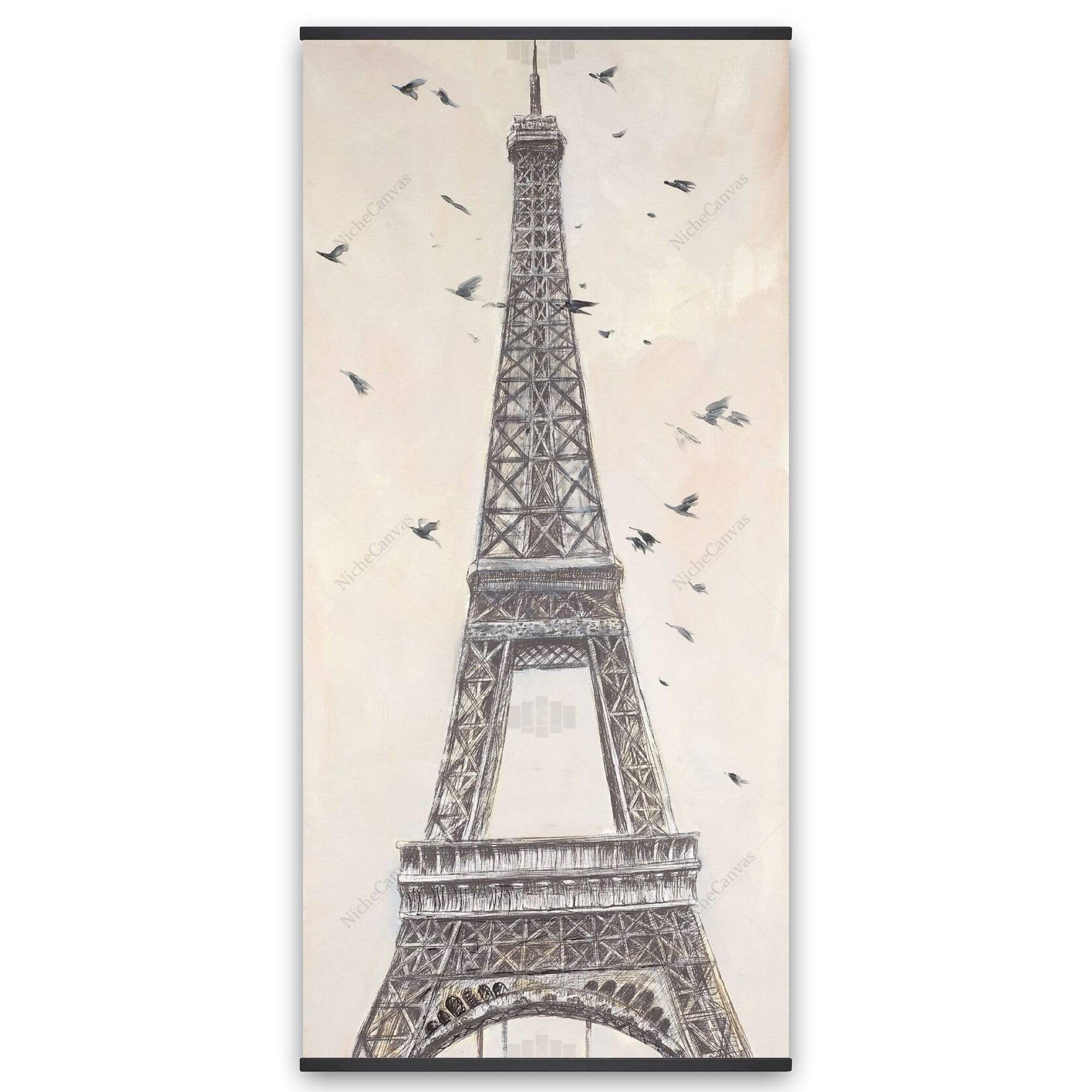 Eiffel Tower With Flying Birds - Wooden Magnetic Frame