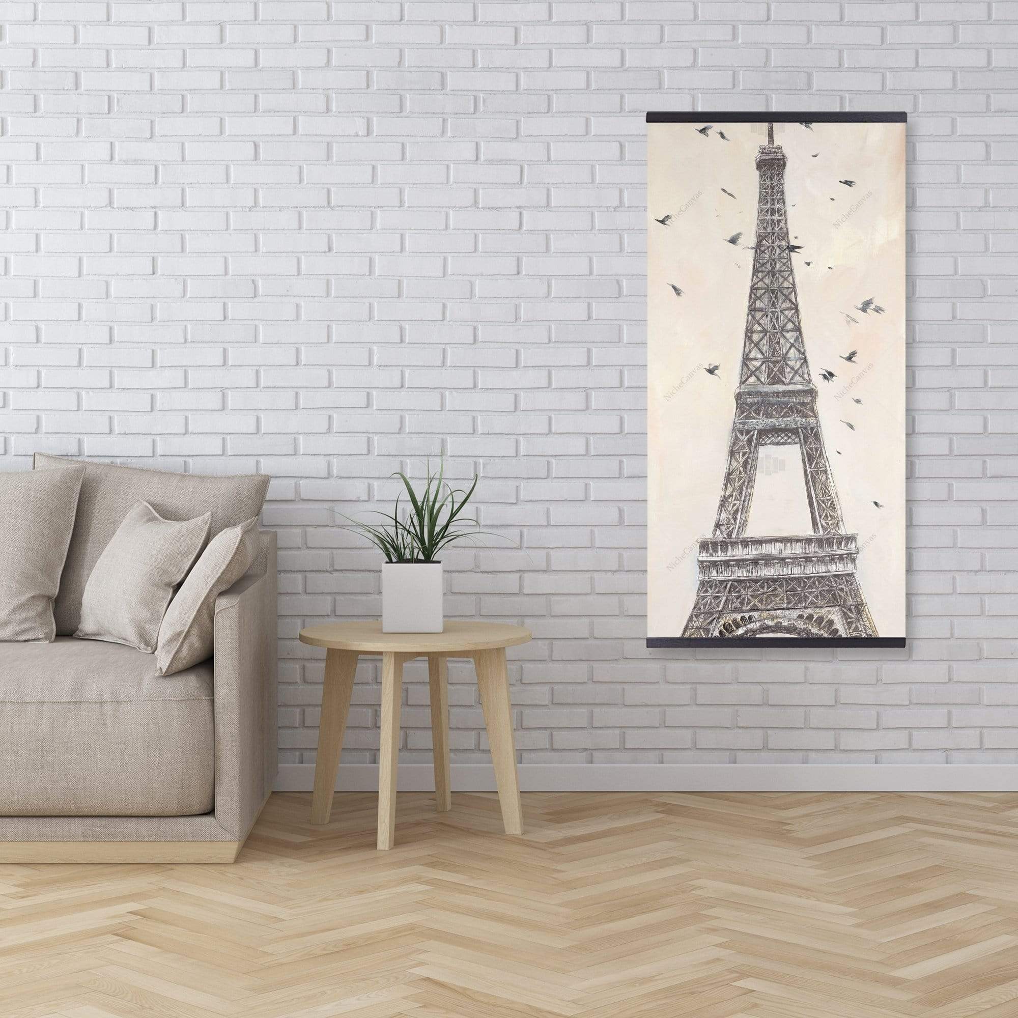 Eiffel Tower With Flying Birds - Wooden Magnetic Frame