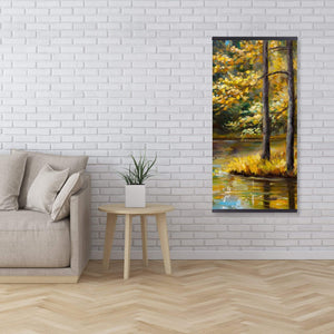 Fall Landscape By The Water - Wooden Magnetic Frame