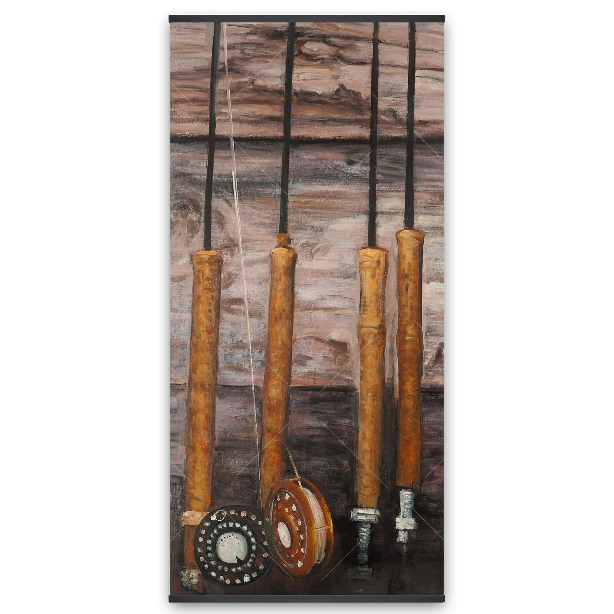 Fishing Rod On Wood - Wooden Magnetic Frame