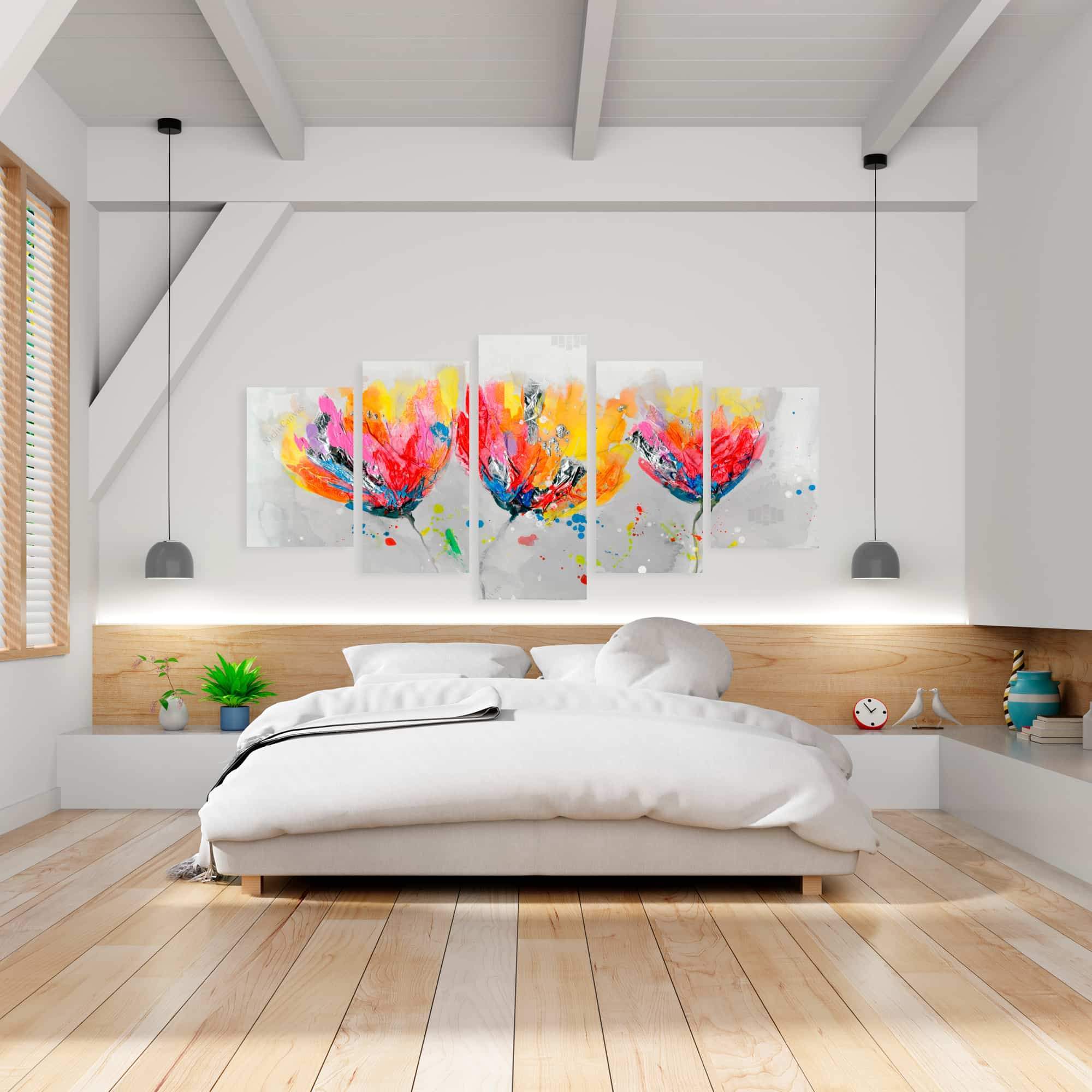 Four Colored Flowers On Gray Background