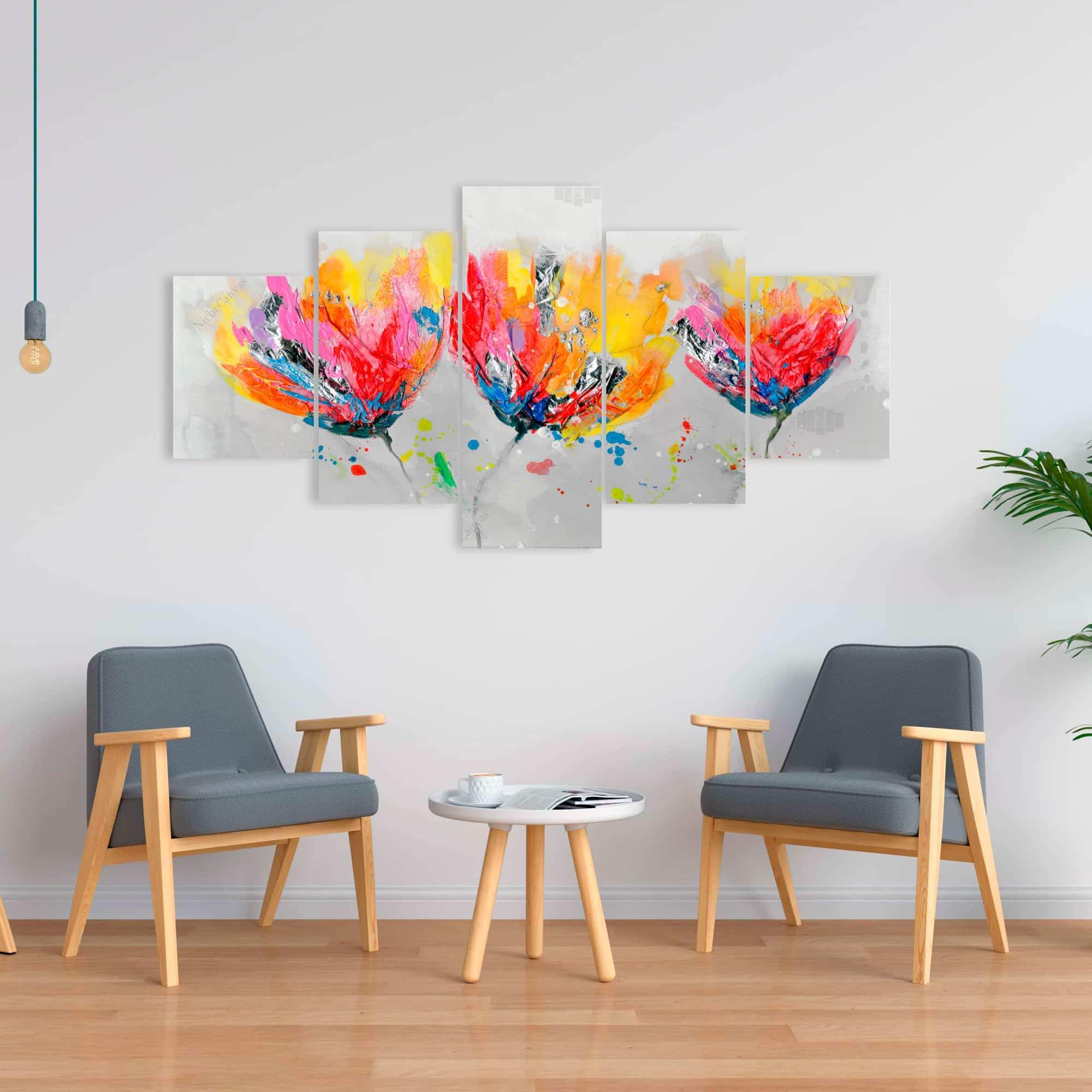 Four Colored Flowers On Gray Background