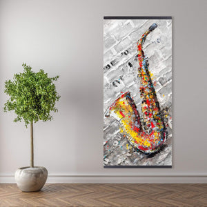 Graffiti Of A Saxophone On Brick Wall - Wooden Magnetic Frame