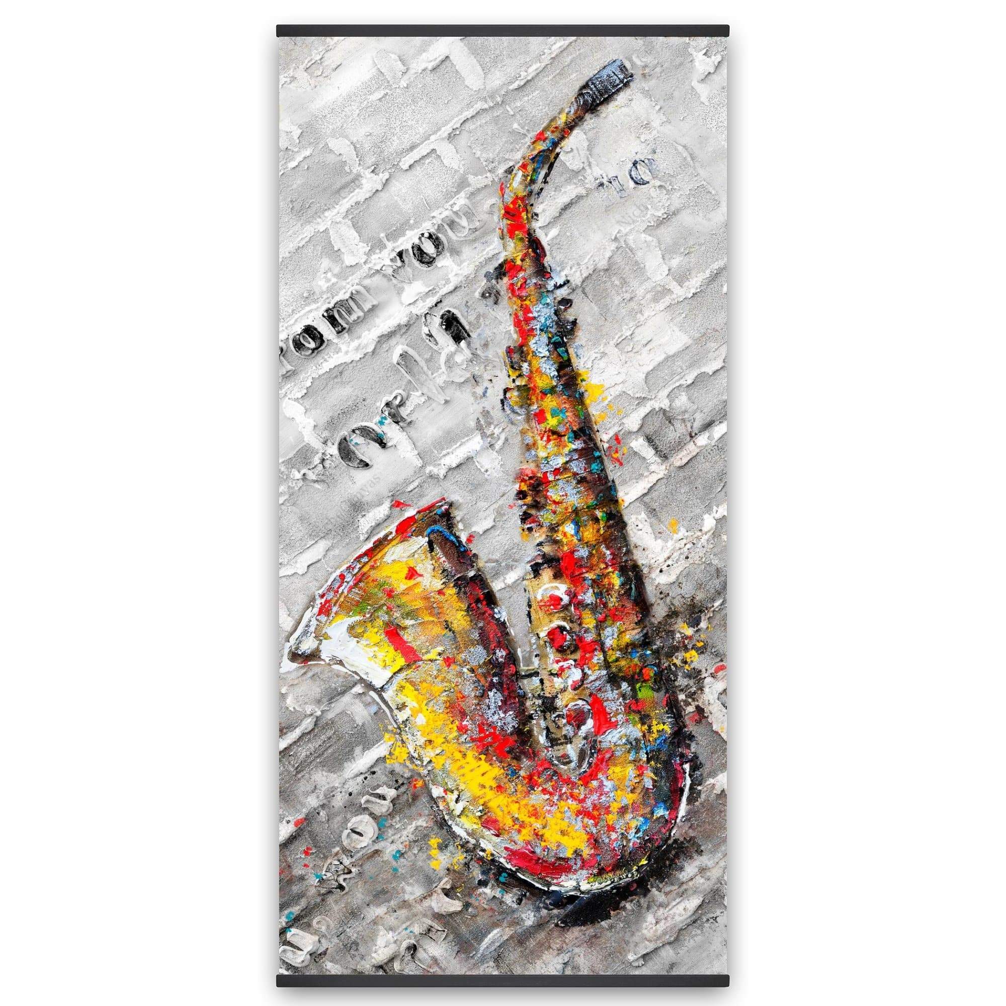 Graffiti Of A Saxophone On Brick Wall - Wooden Magnetic Frame