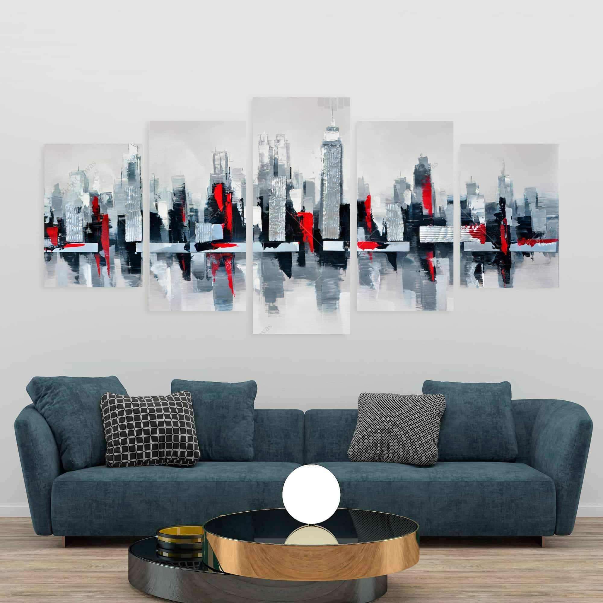 Gray and Red Floating Cityscape